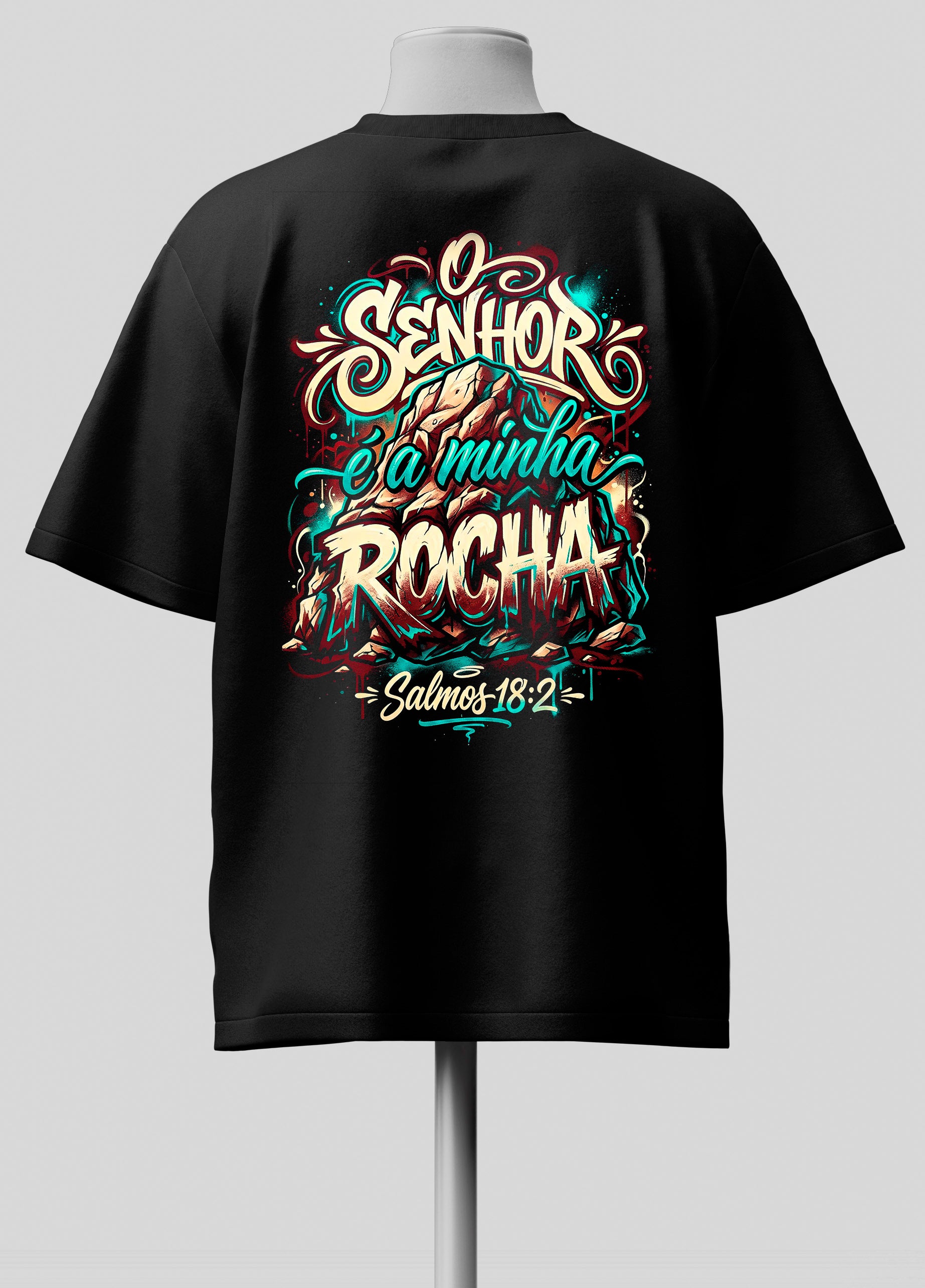 O Senhor é a Minha Rocha - Oversized Preta Premium