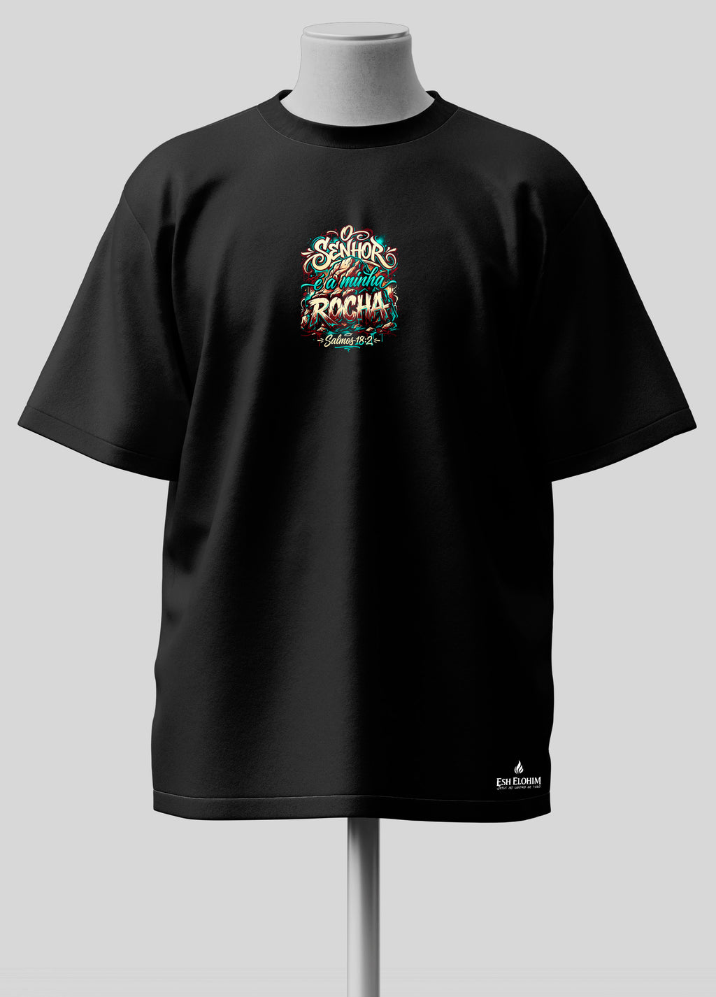 O Senhor é a Minha Rocha - Oversized Preta Premium