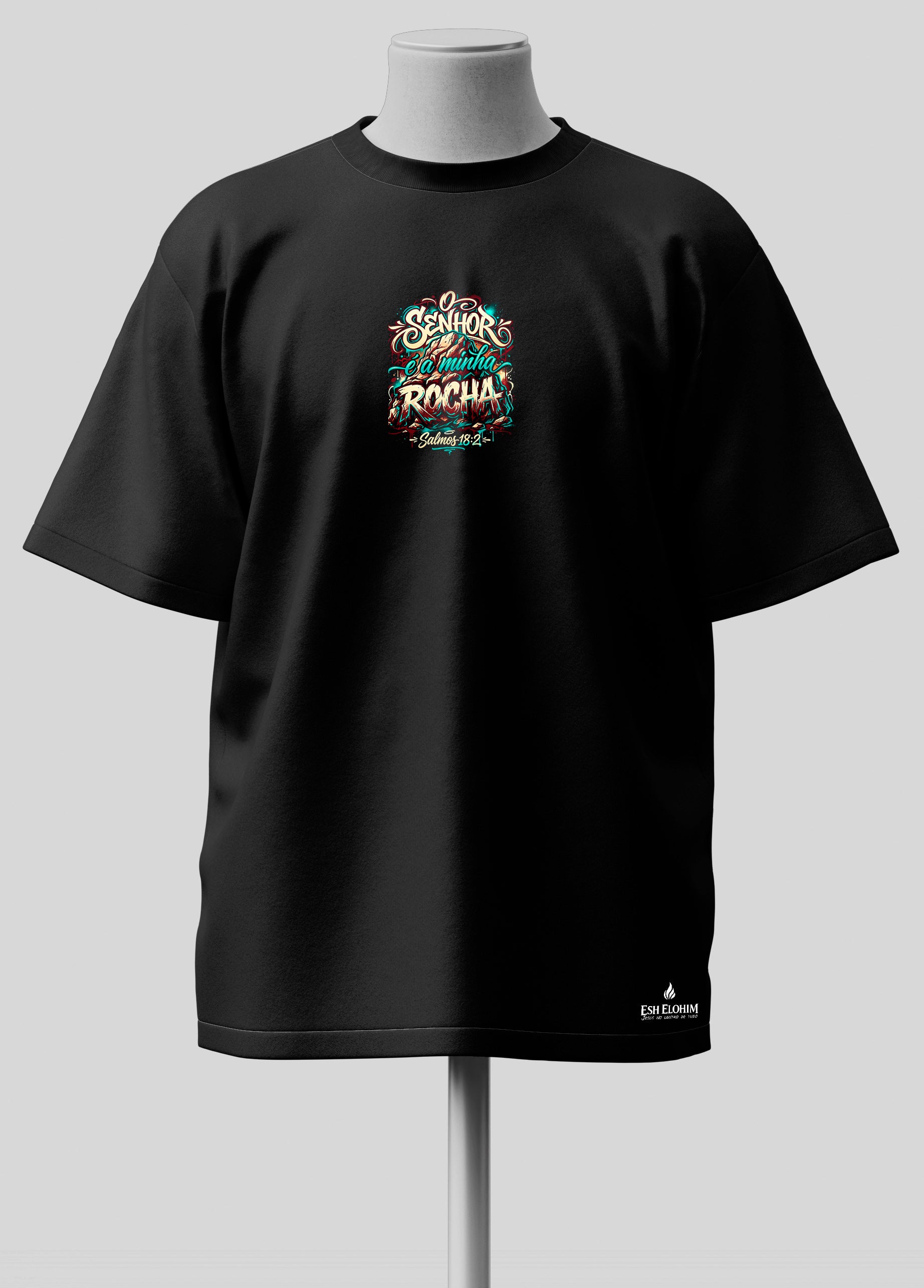 O Senhor é a Minha Rocha - Oversized Preta Premium
