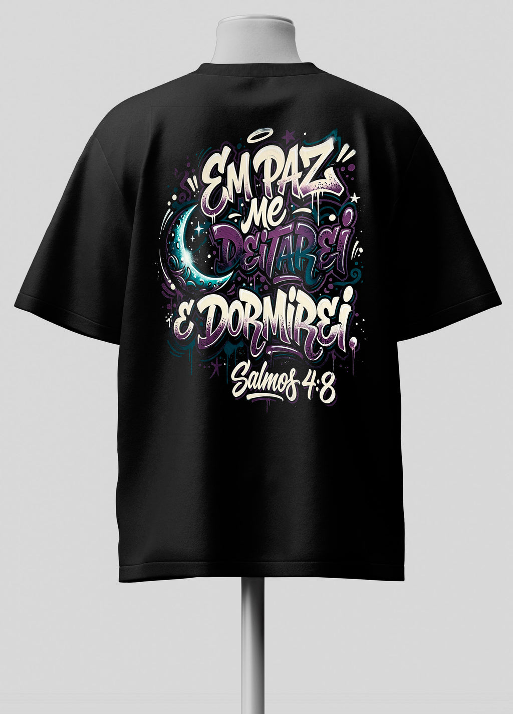 Em Paz Me Deitarei e Acordarei - Oversized Preta Premium