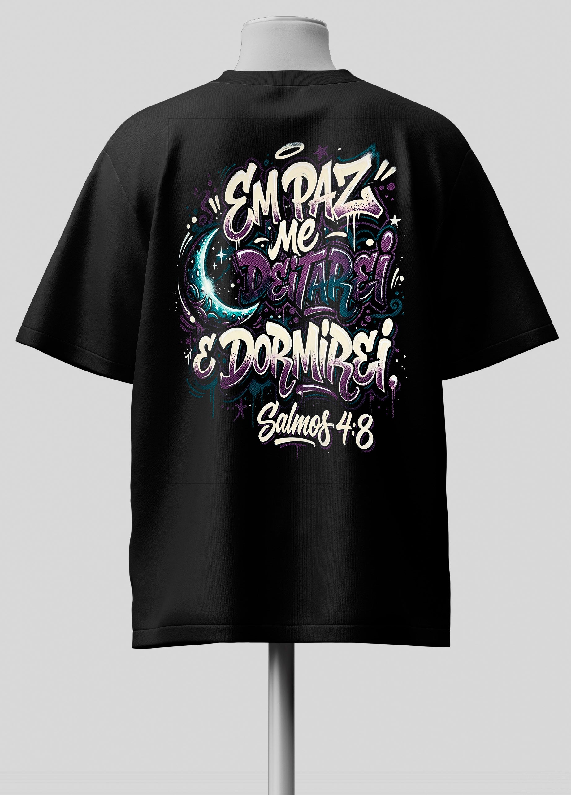 Em Paz Me Deitarei e Acordarei - Oversized Preta Premium
