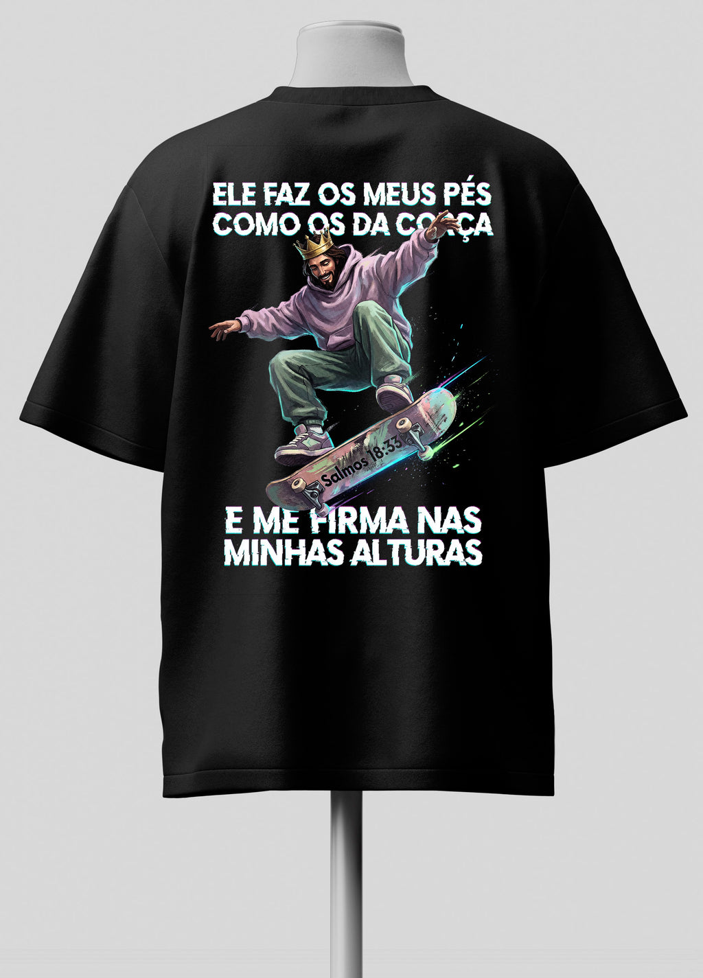 Ele me torna ágil - Salmos 18.33 - Oversized Preta Premium (Cópia)