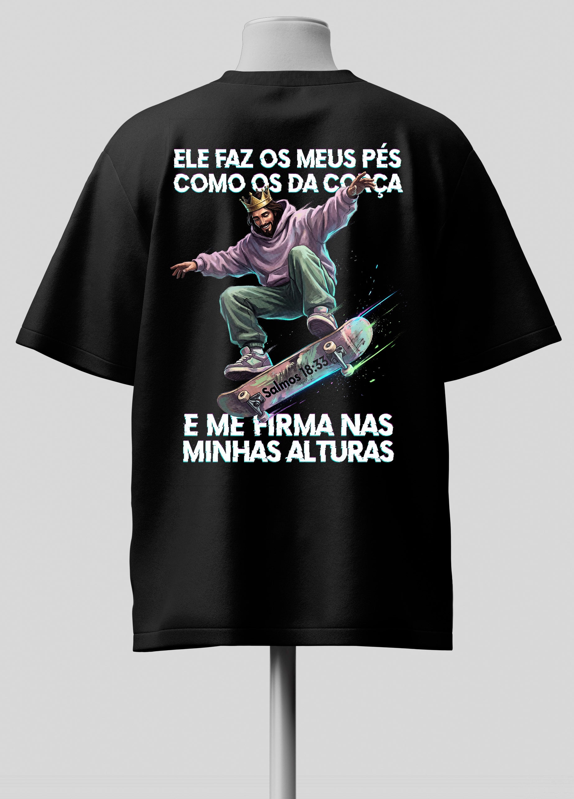 Ele me torna ágil - Salmos 18.33 - Oversized Preta Premium (Cópia)