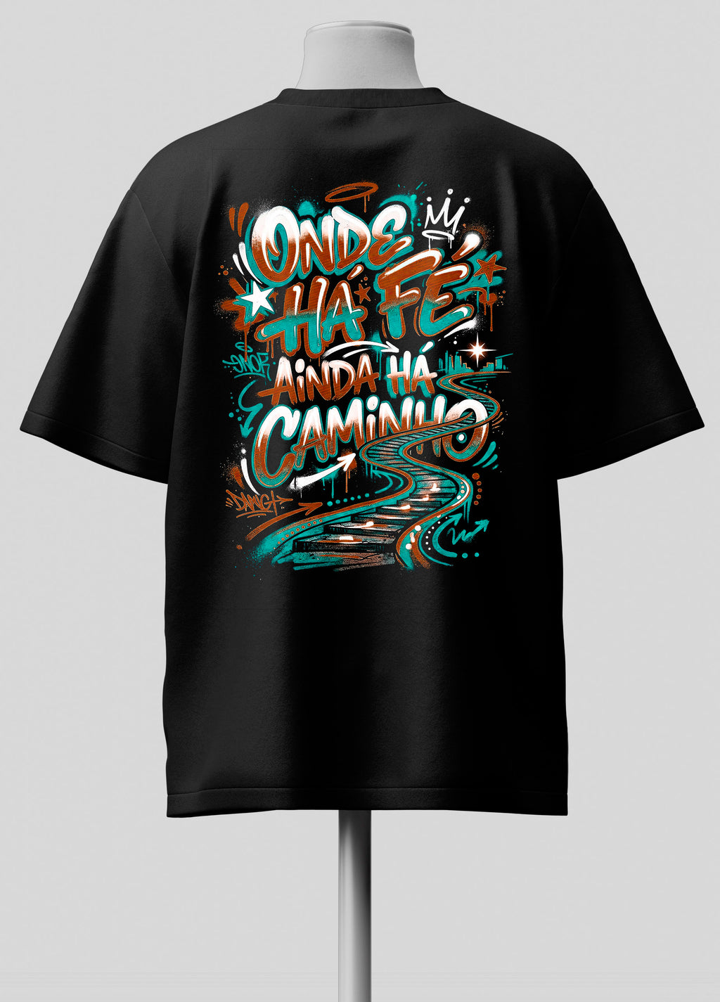 Onde Há Fé, Ainda Há Caminho - Oversized Preta Premium